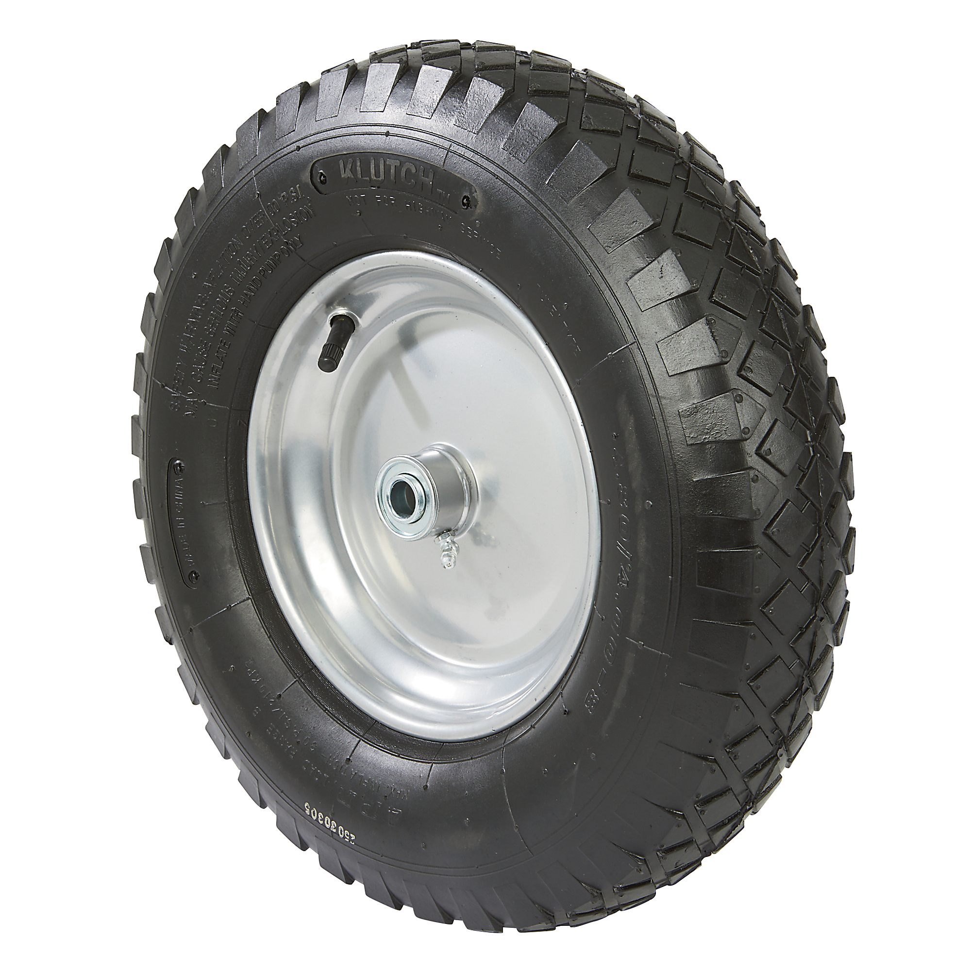 Klutch Pneumatic Universal Wheelbarrow Tire Assembly, 4.80/4.00-8, Knobby Tread